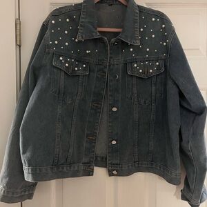 Pearl-Embellished Denim Jacket